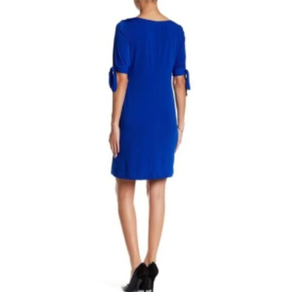 Eliza J Blue Sheath Dress with Cuffed Short Sleeves - Picture 2 of 11